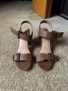 Brash Tan Double-Buckle Ankle Strap Sandals